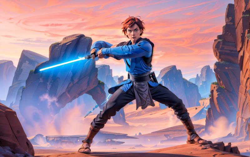 202305192055251670469591-1831810140-wide shot of a jedi in fighting stance on tattoine at dawn holding a blue lightsaber, holding lightsaber, _lyco_light_saber_v2_0.jpg